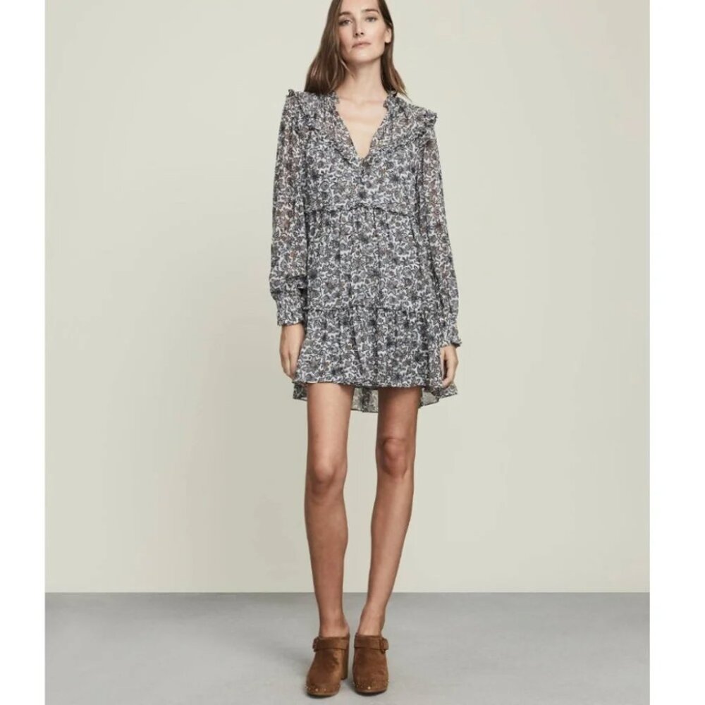 Veronica Beard silk floral ruffled Savile mini dress